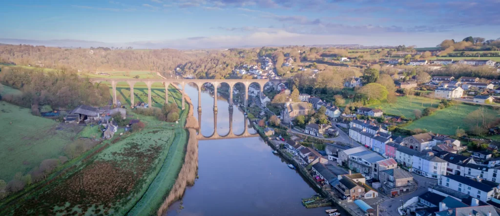 Aerial photograph of Calstock viaduct and the Tamar river by Tobi O'Neill