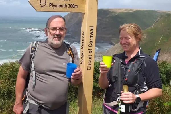Gary and Sarah celebrating finishing the Tamara Coast to Coast Way.